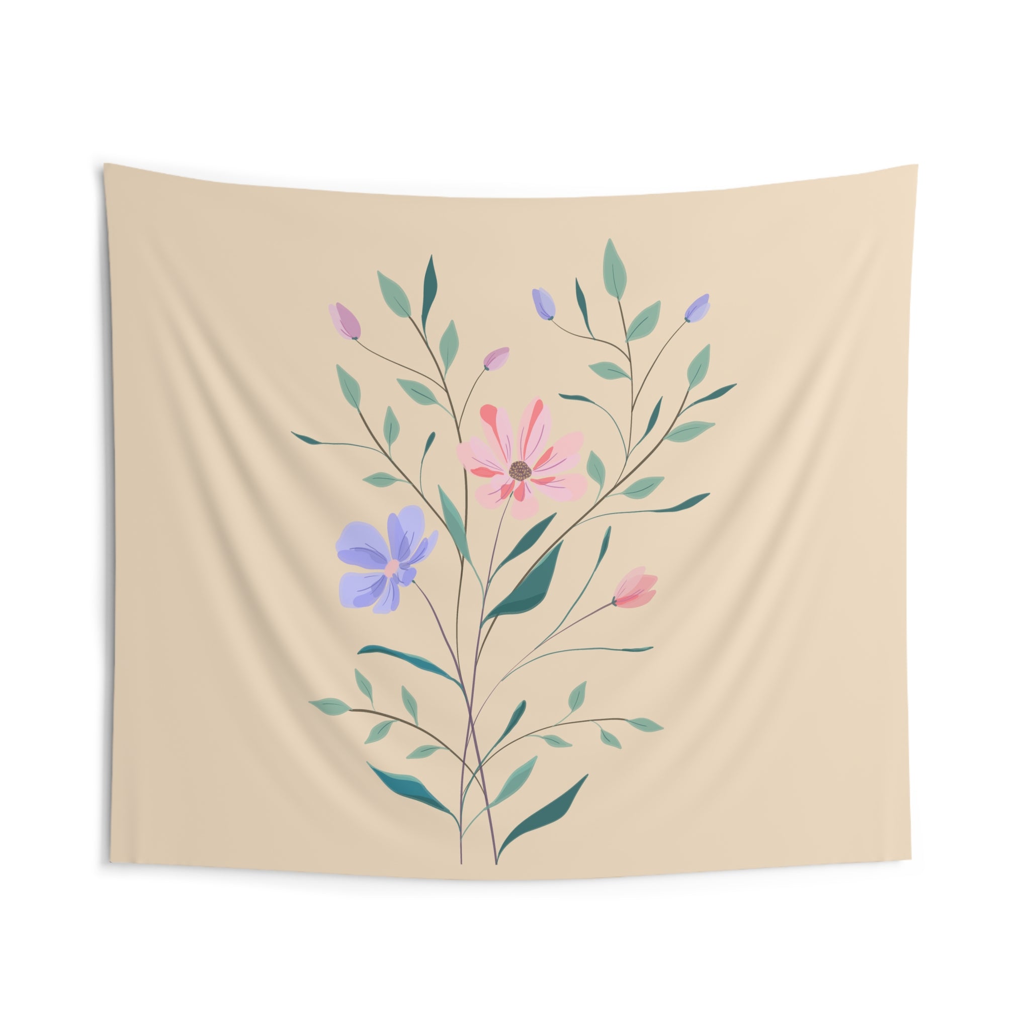 Floral Stem Tapestry — Pastel Botanical Wall Hanging