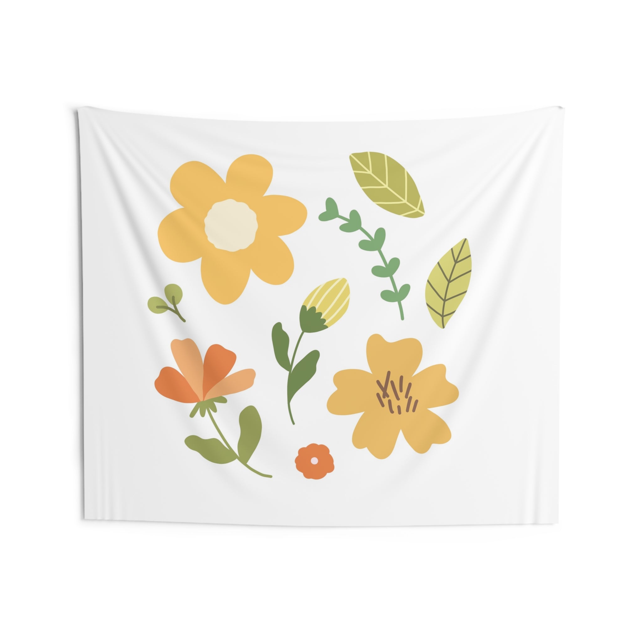 Floral Meadow Wall Tapestry — Cheerful Yellow & Orange Flower Print for Living Room, Bedroom, Nursery