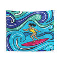 Surfing Girl Wall Tapestry — Colorful Ocean Waves Beach Décor