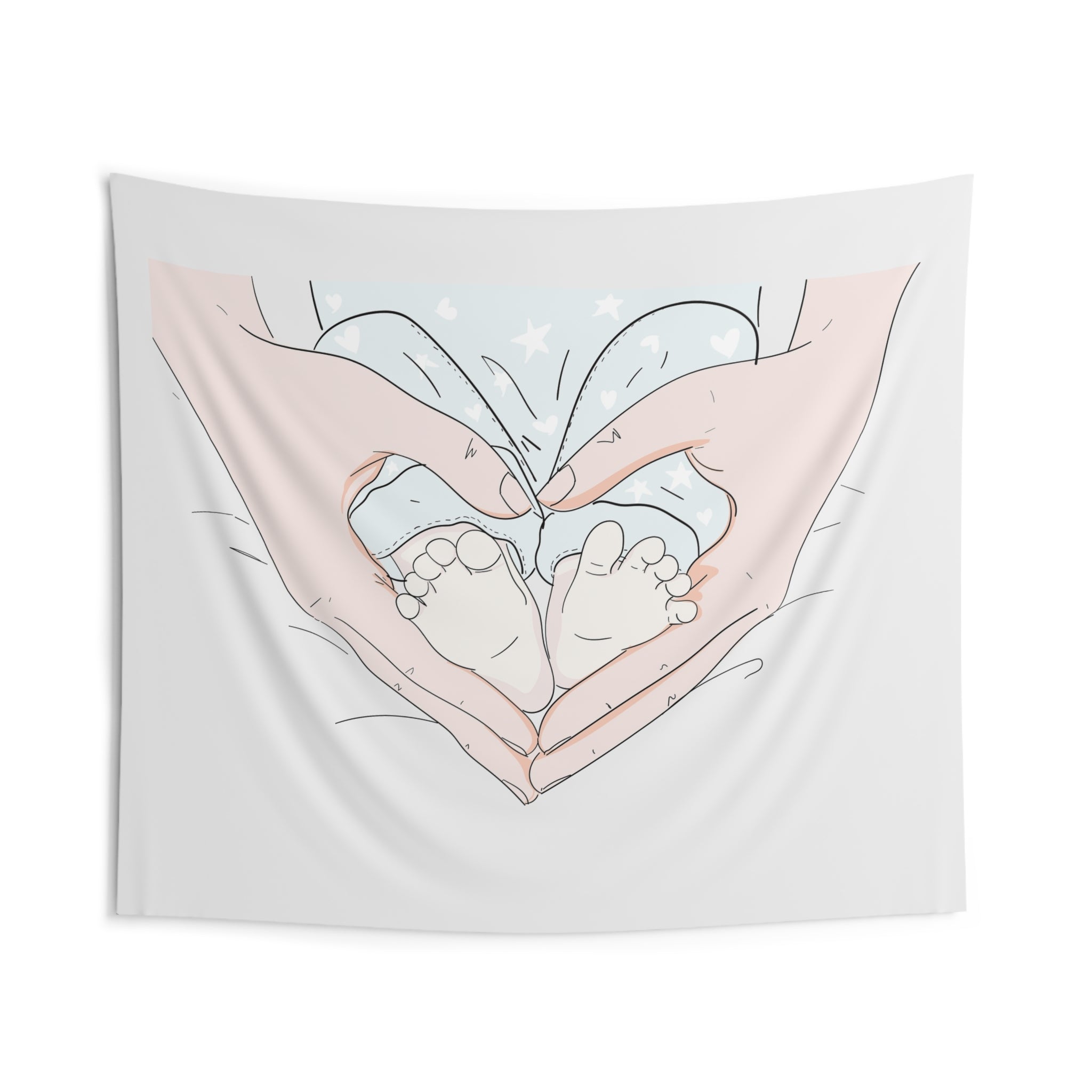 Baby Feet Heart Wall Tapestry — Cute Nursery Decor, Newborn Shower Gift