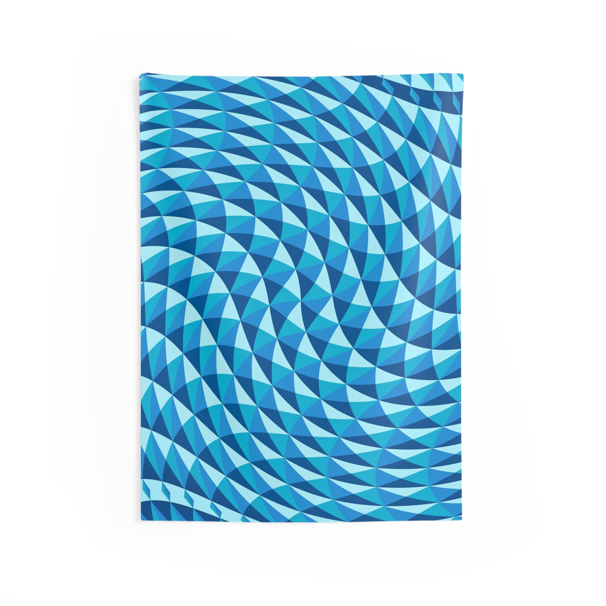 Blue Geometric Wave Tapestry — Abstract Optical Illusion Wall Hanging