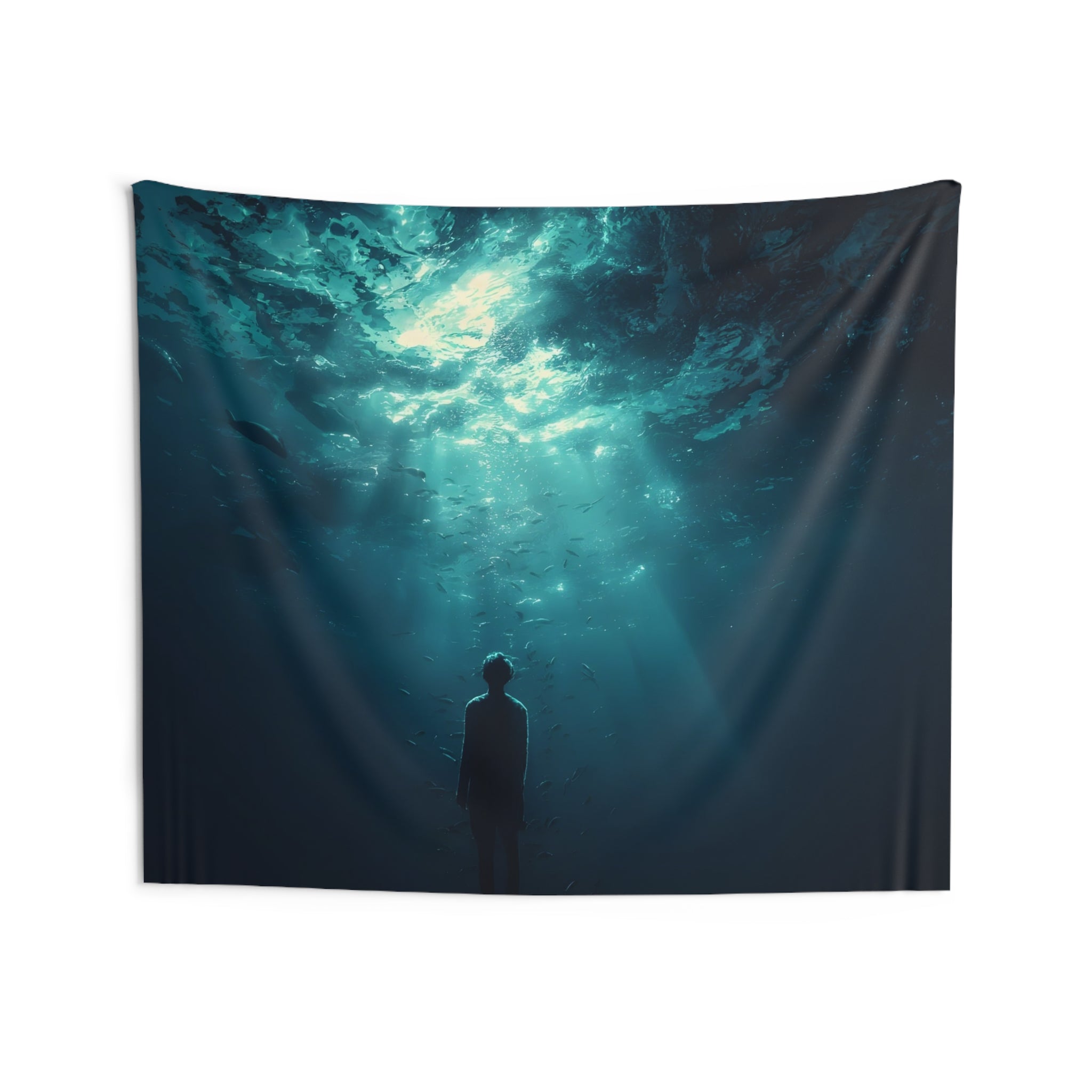 Ocean Depths Wall Tapestry — Moody Underwater Silhouette Decor