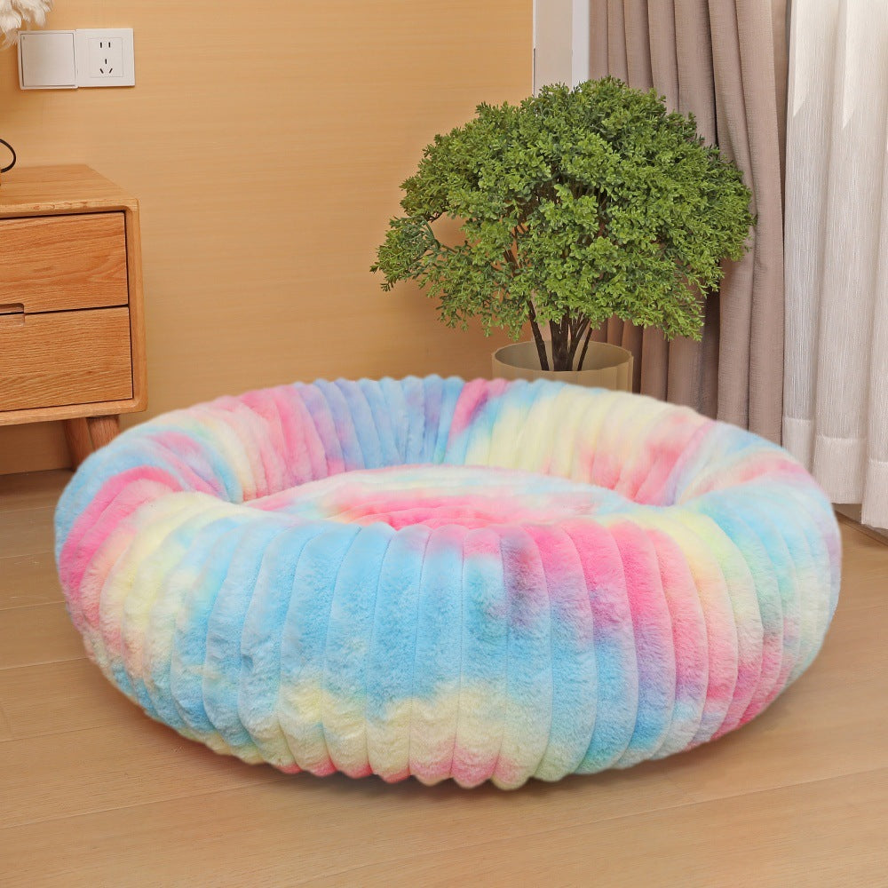 Rabbit Fur Plush Round Pet Bed