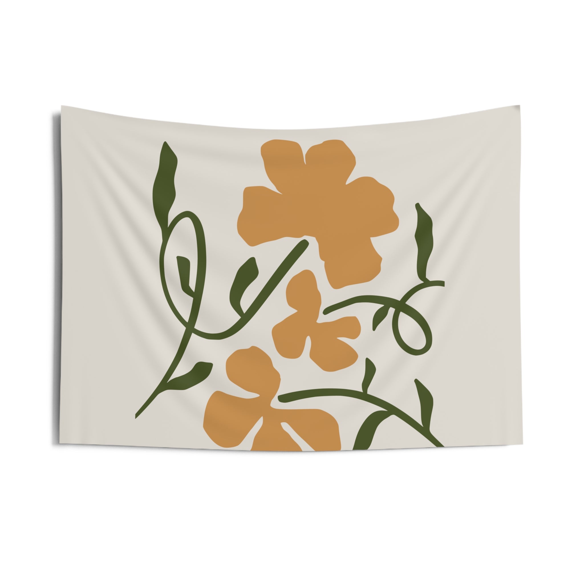 Boho Floral Wall Tapestry — Minimal Orange Blossom Hanging Art
