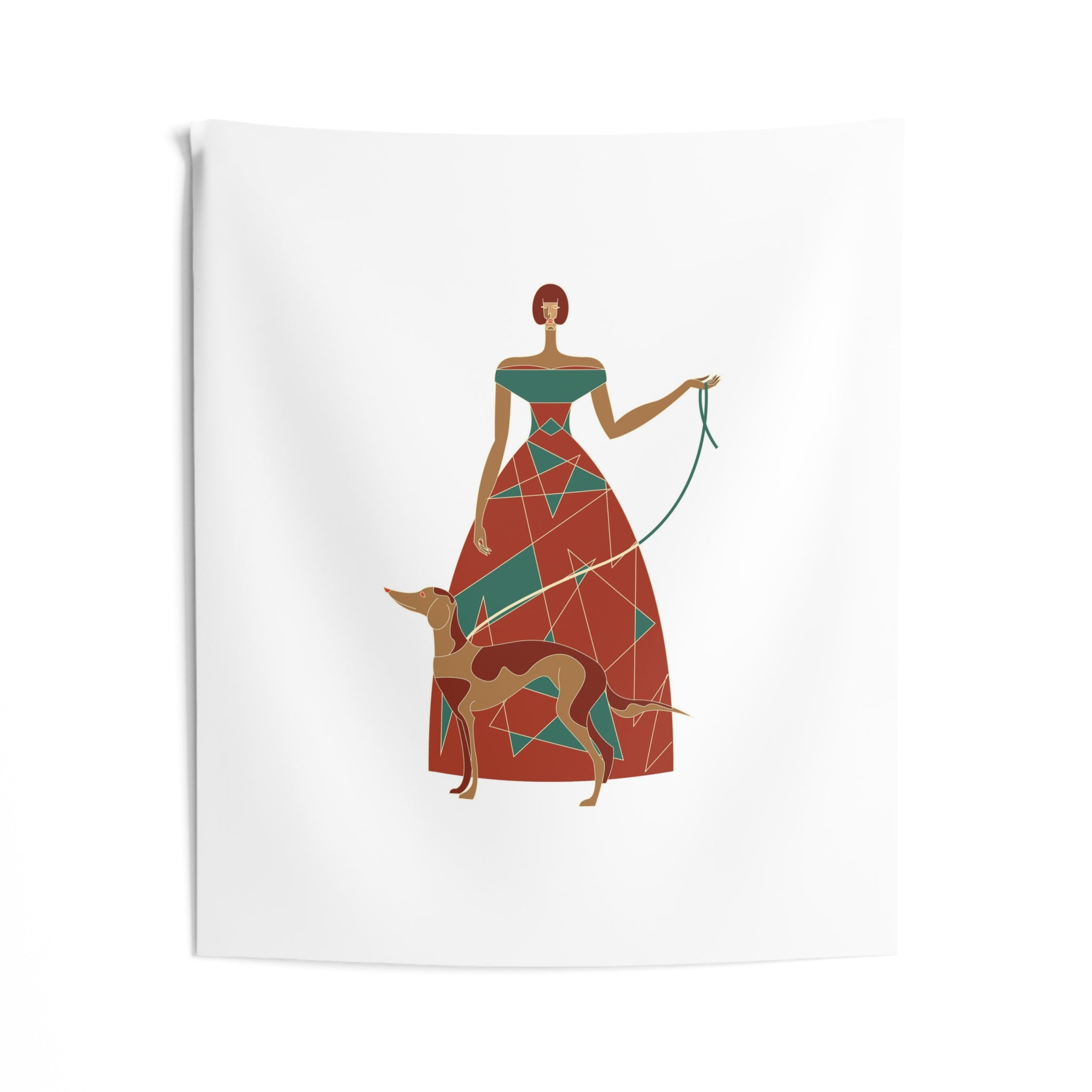 Lady with Greyhound Wall Tapestry - Midcentury Modern Art Decor