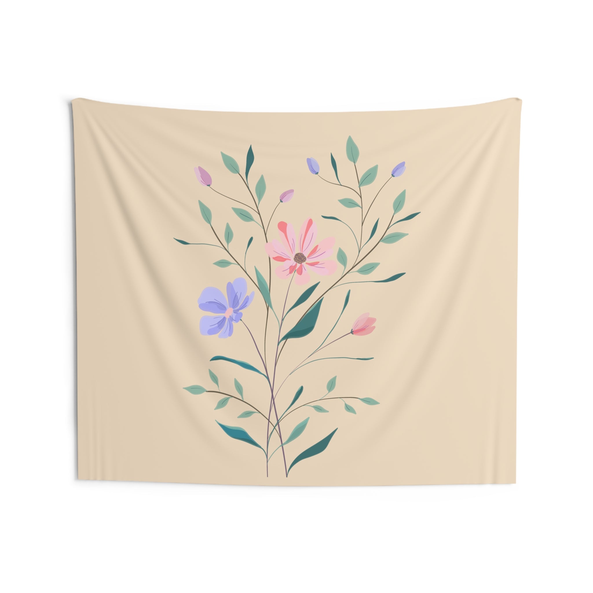 Floral Stem Tapestry — Pastel Botanical Wall Hanging