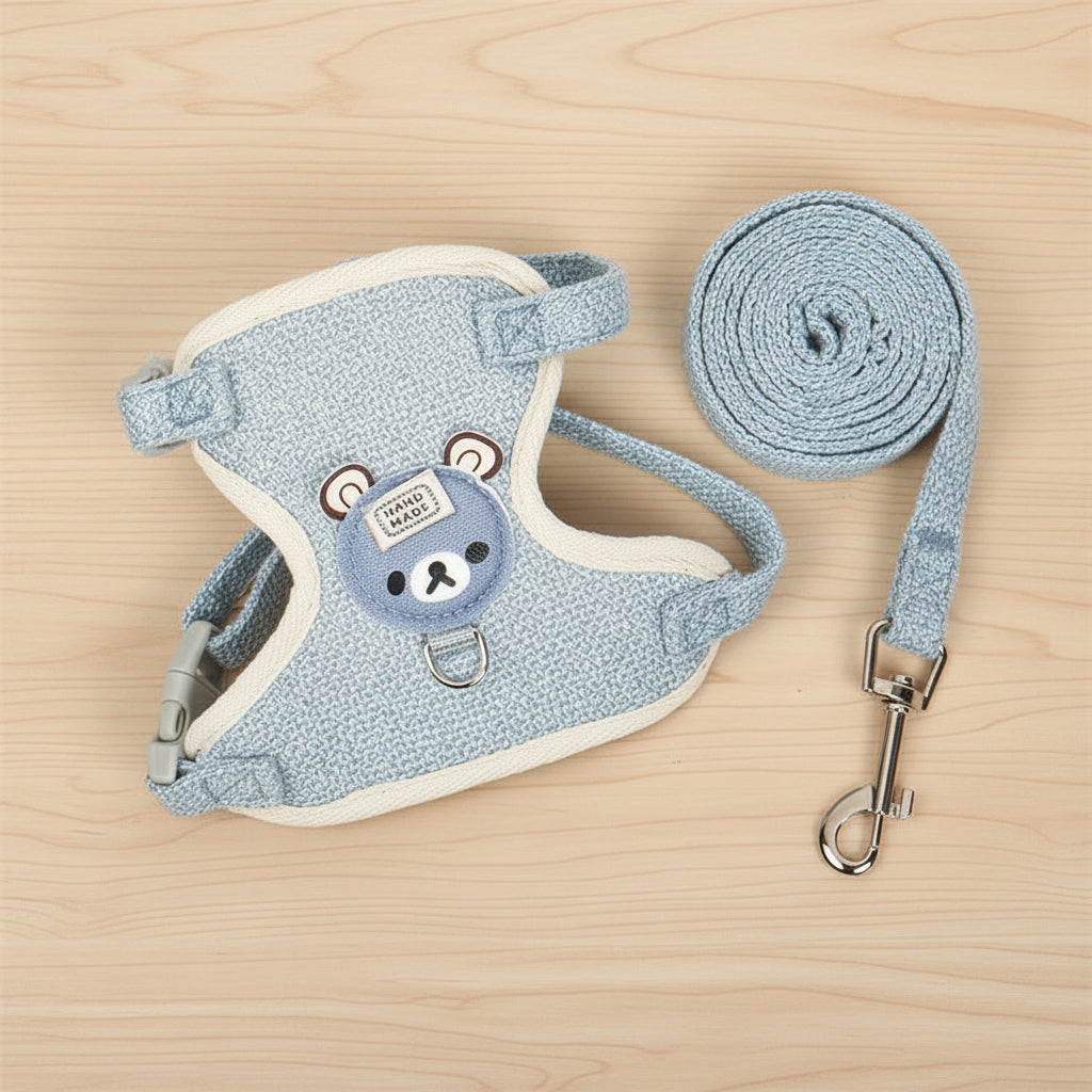 Bear Pet Harness & Leash Set for Small Dogs & Cats ? Breathable Adjustable Vest Harness