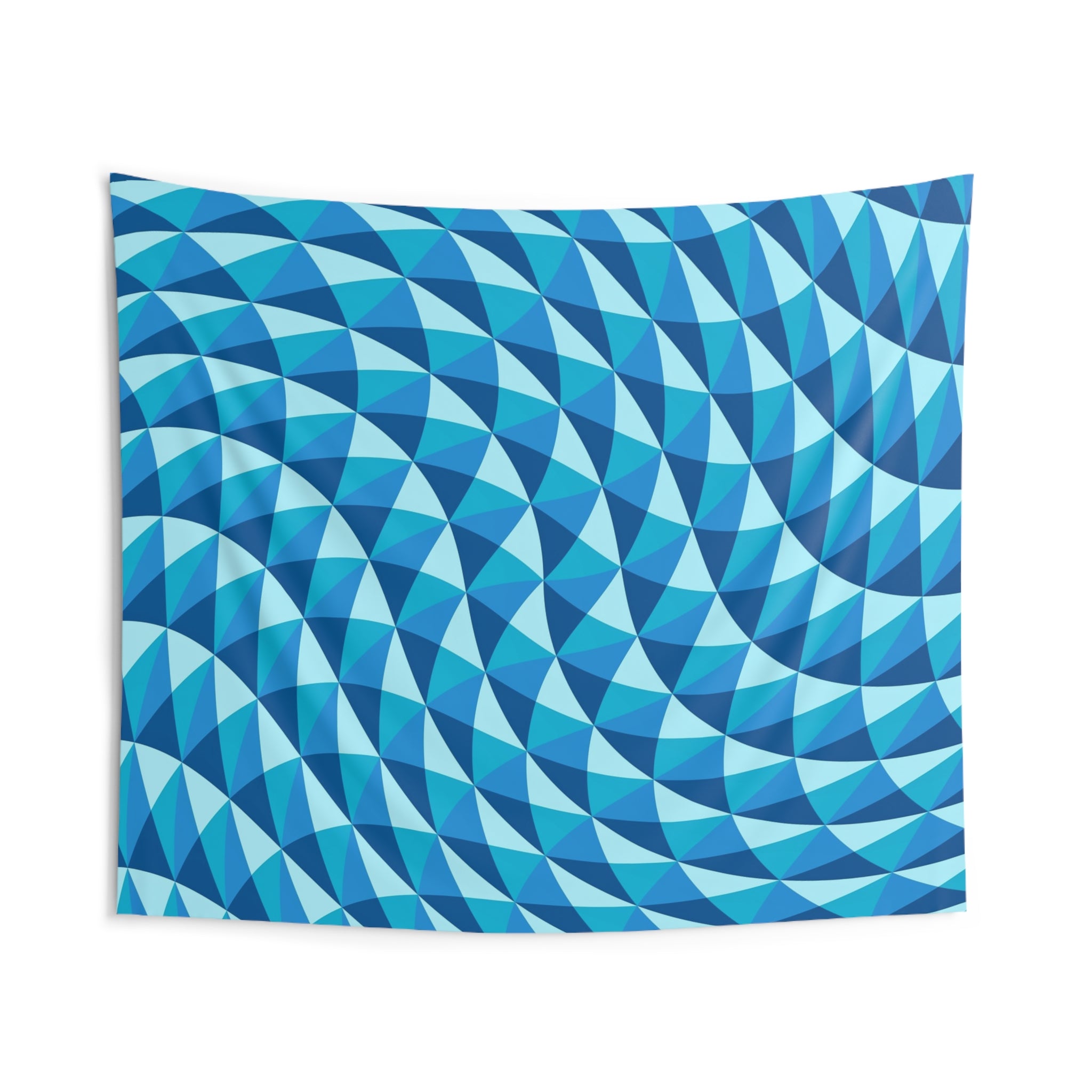 Blue Geometric Wave Tapestry — Abstract Optical Illusion Wall Hanging