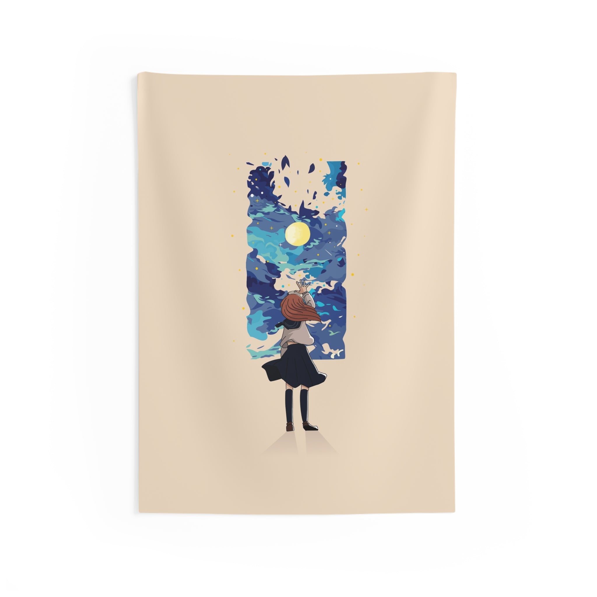 Wall Tapestry — Girl Gazing at Dreamy Night Sky Art