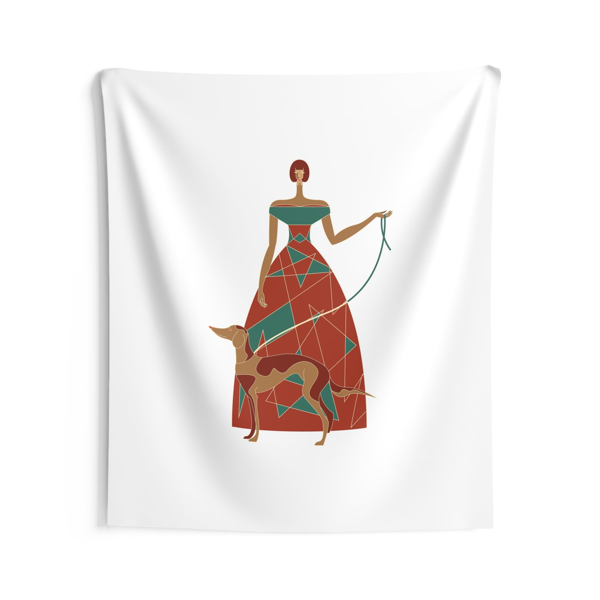 Lady with Greyhound Wall Tapestry - Midcentury Modern Art Decor