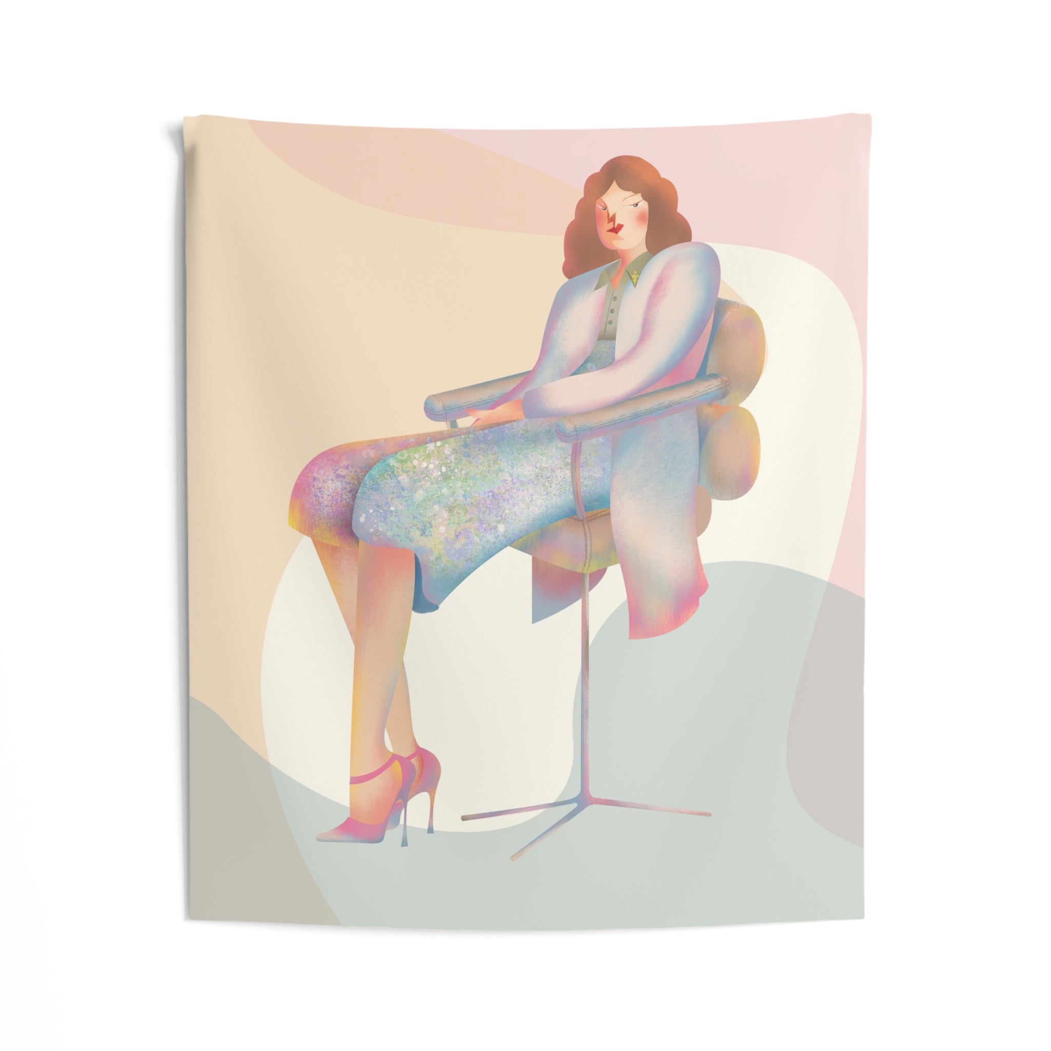 Abstract Woman Sitting Tapestry — Pastel Modern Wall Art