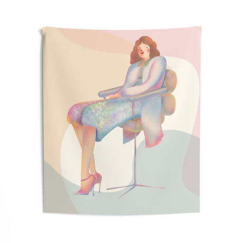 Abstract Woman Sitting Tapestry — Pastel Modern Wall Art