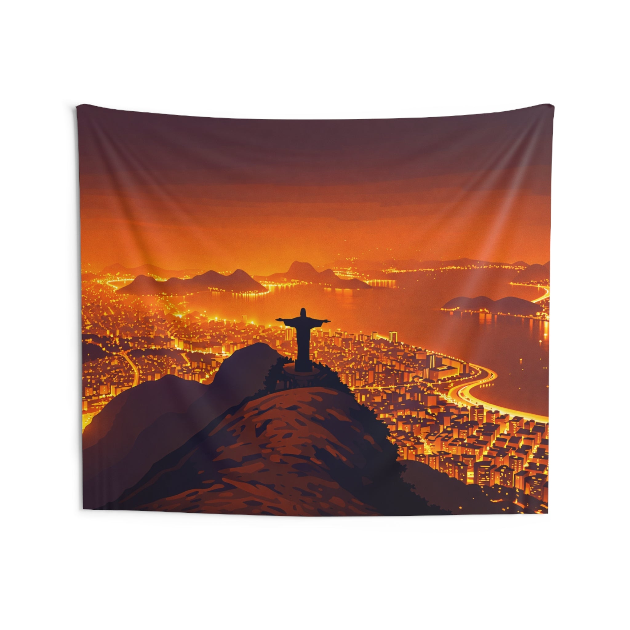 Rio de Janeiro Sunset Wall Tapestry — Christ the Redeemer Cityscape