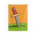 Sword in Grass Tapestry — Retro Cartoon Fantasy Wall Hanging