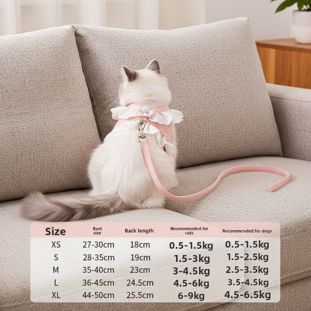 Princess Lace Dog Harness & Leash Set for Small Dogs & Cats