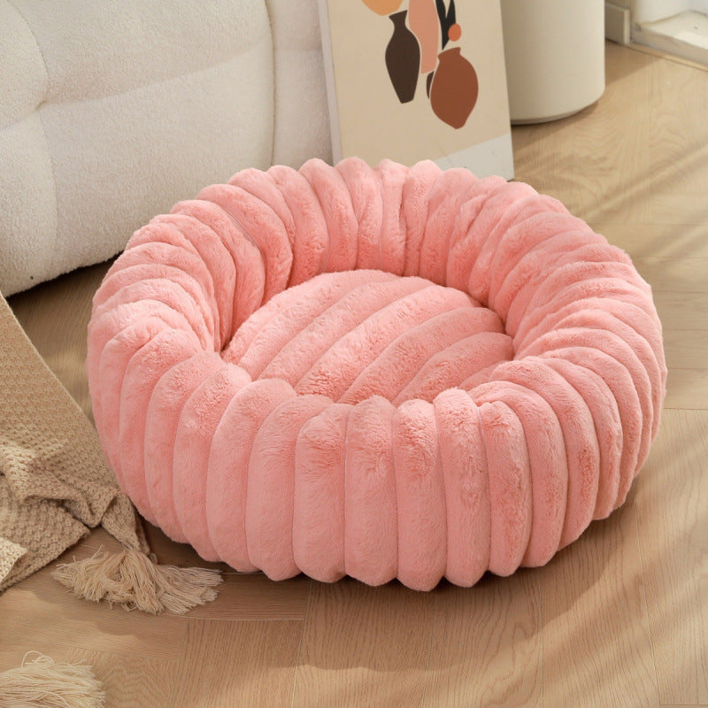 Rabbit Fur Plush Round Pet Bed