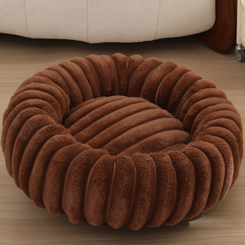 Rabbit Fur Plush Round Pet Bed