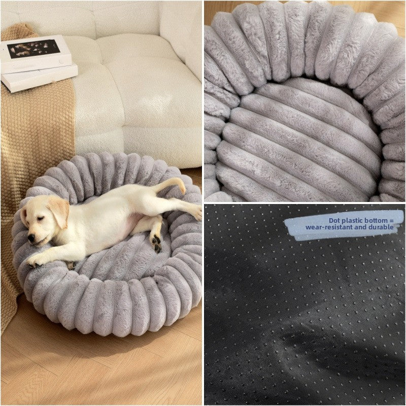 Rabbit Fur Plush Round Pet Bed