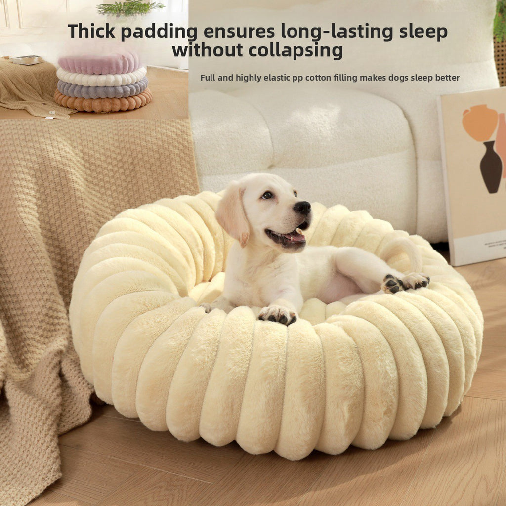Rabbit Fur Plush Round Pet Bed