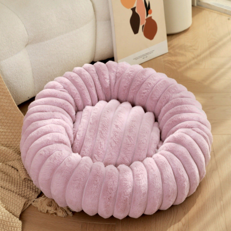 Rabbit Fur Plush Round Pet Bed