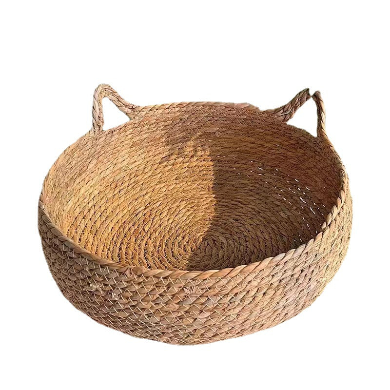 Rattan Woven Pet Cat Bed with Removable Cotton Pad