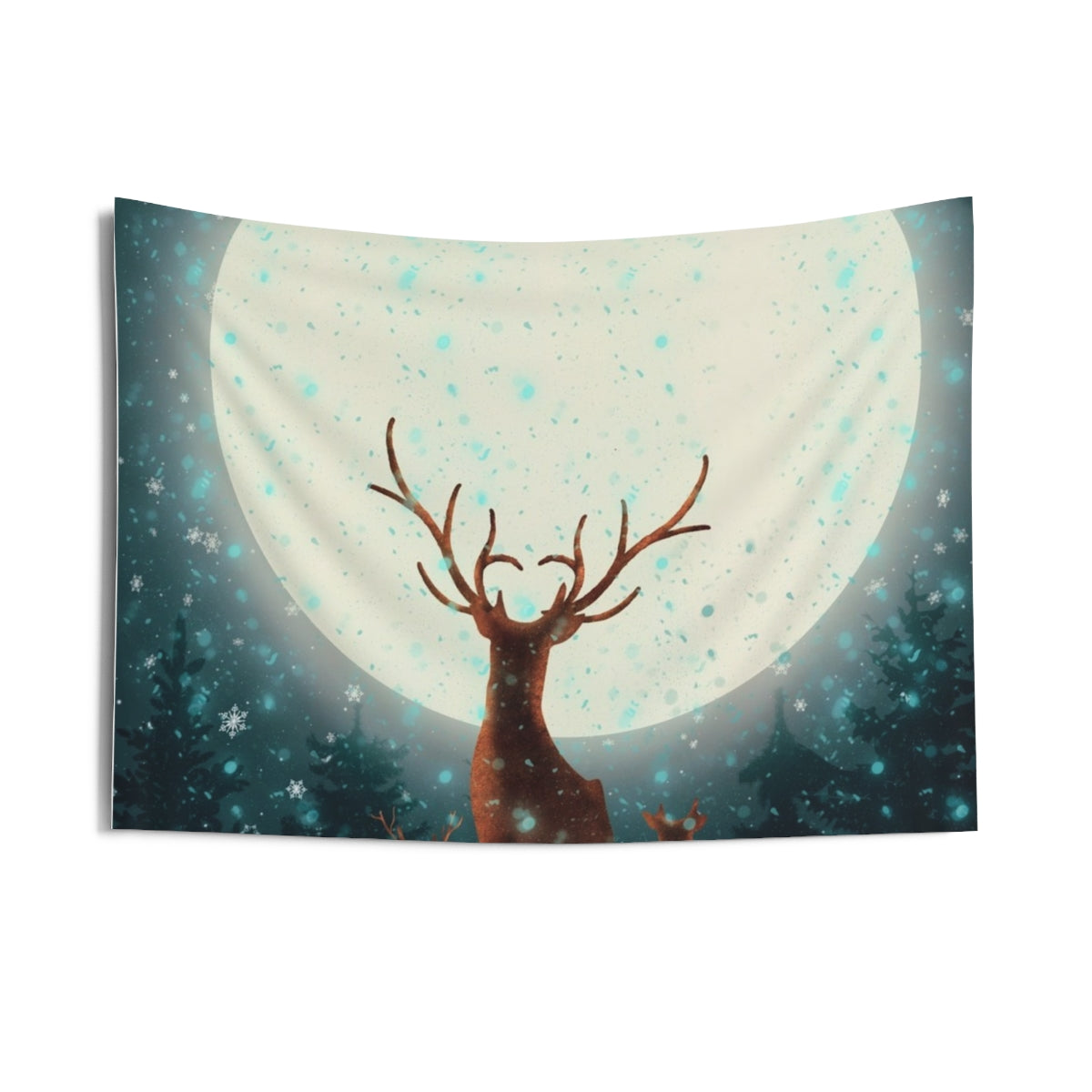 Moonlit Deer Wall Tapestry — Stag & Fawn Forest Night Decor